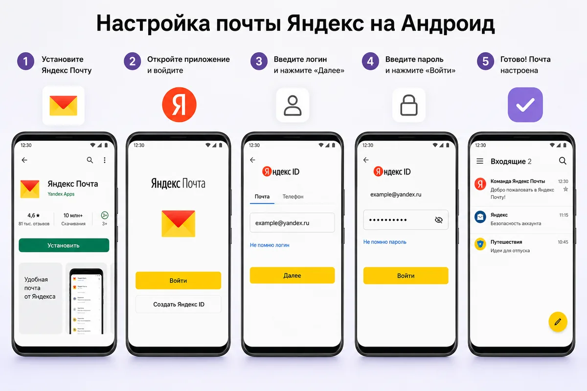 Настройка почты Яндекс на устройстве Андроид