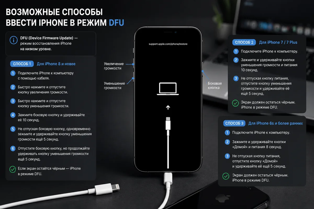 Возможные способы ввести iPhone в режим DFU